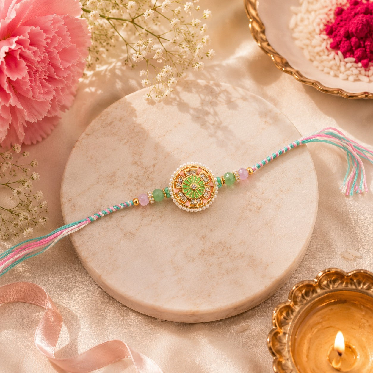 Pastel Bloom Handmade Rakhi with Pearl