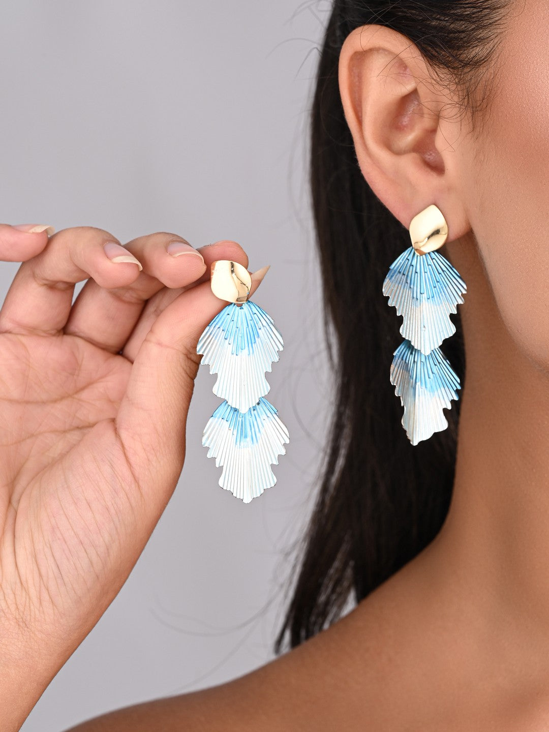 Sky Blue Petal Wave Drop Earrings