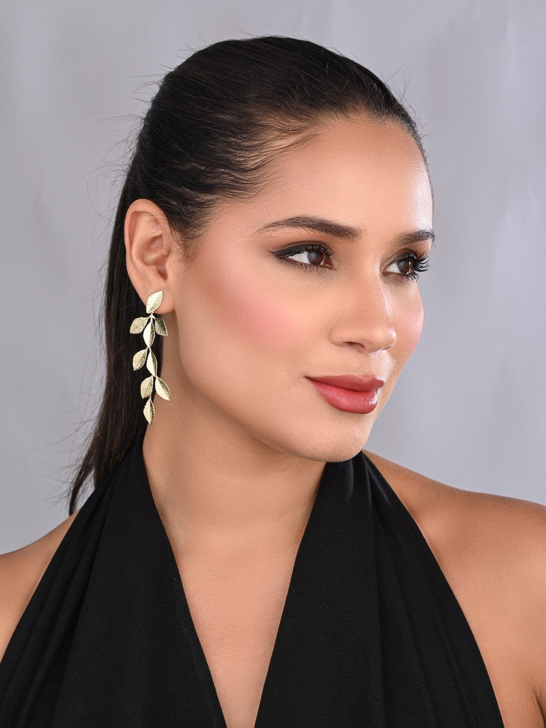 18k Gold-Plated Leaf Shaped Drop Earrings