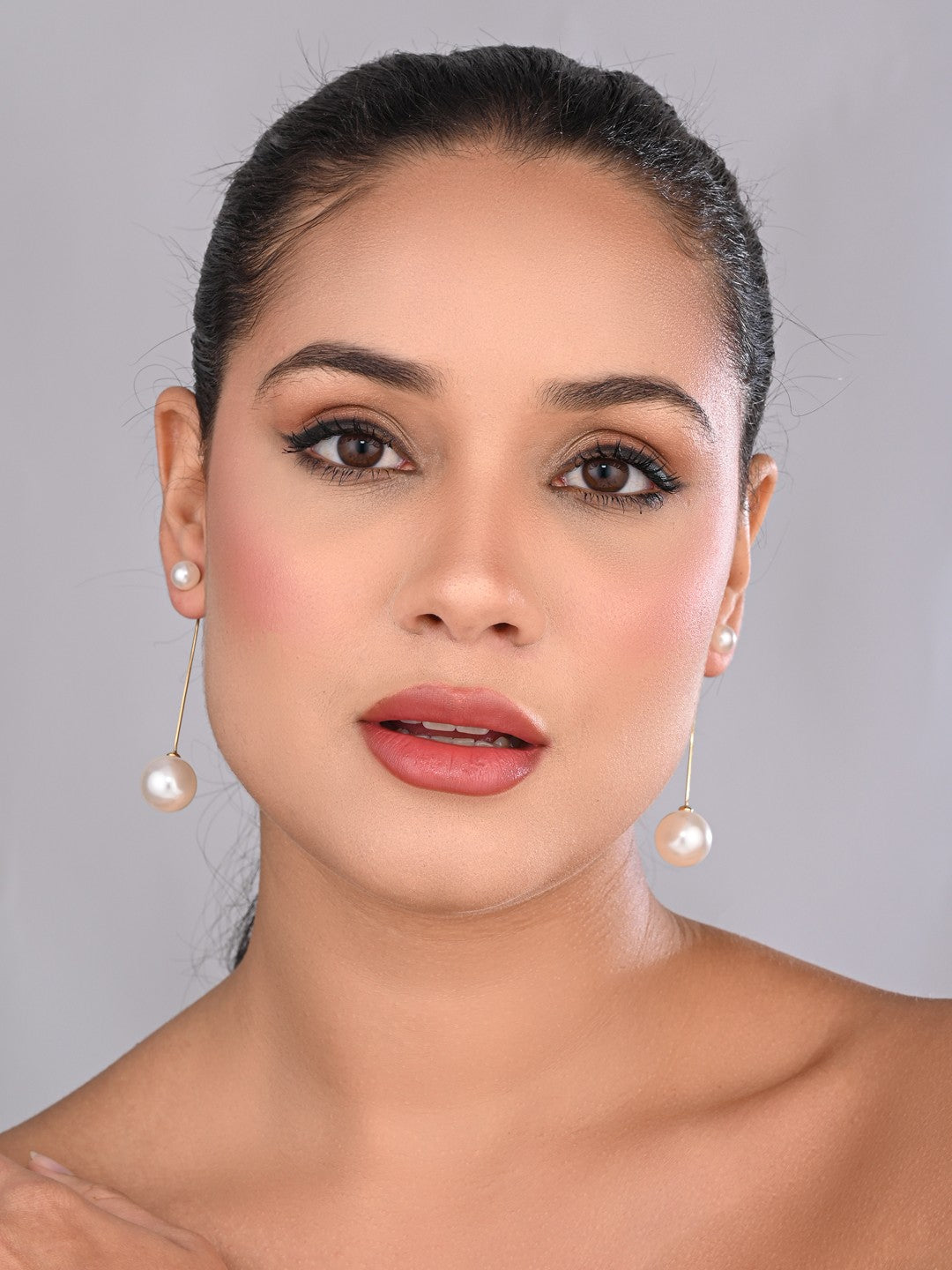 Classic 18k Gold Plated Long Pearl Drop Earrings