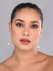 Classic 18k Gold Plated Long Pearl Drop Earrings