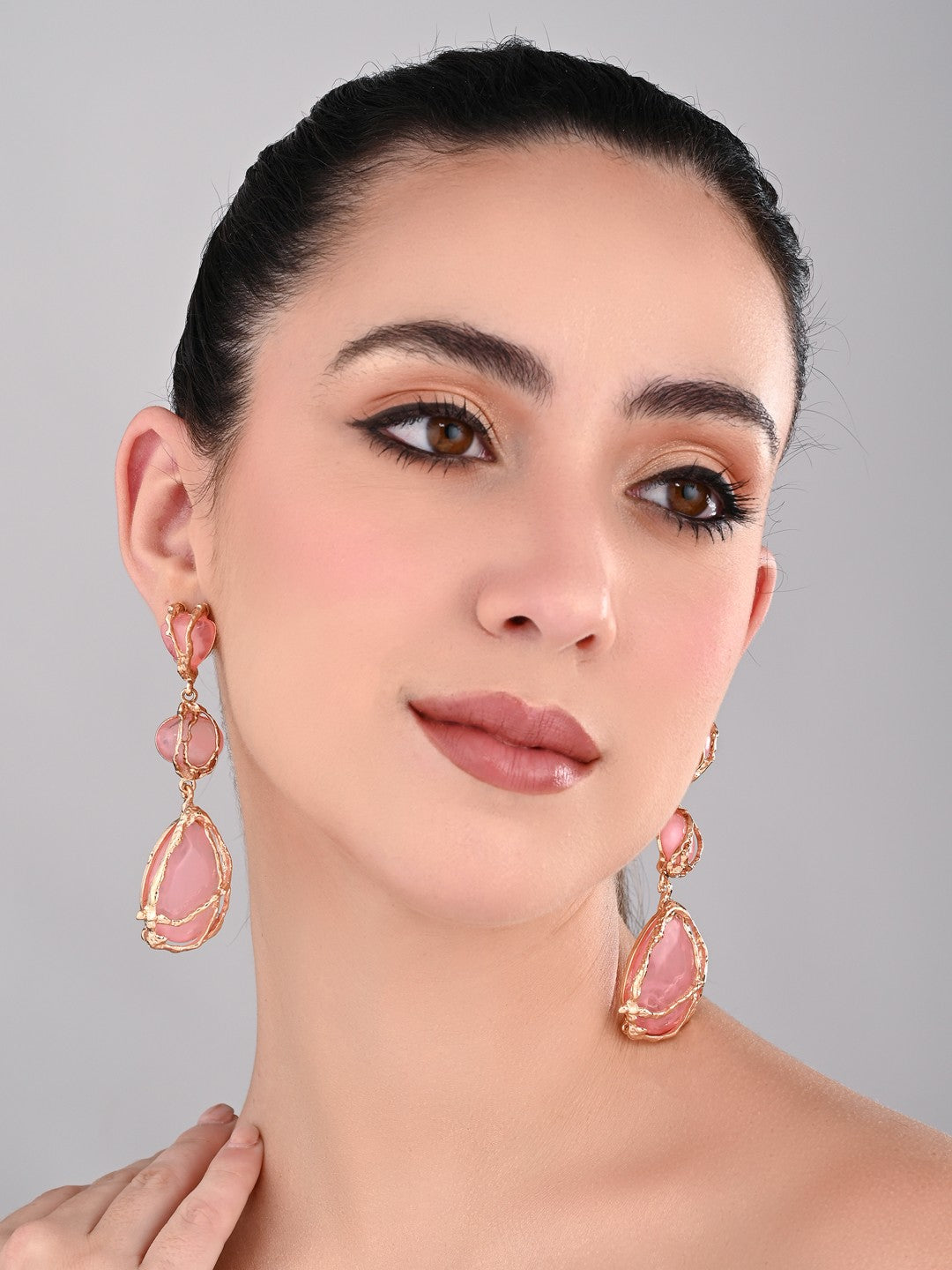 Blush Aura Wire-Wrapped Earrings