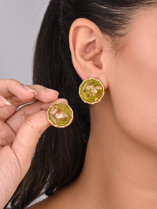 Olive Crystal Dome Stud Earrings