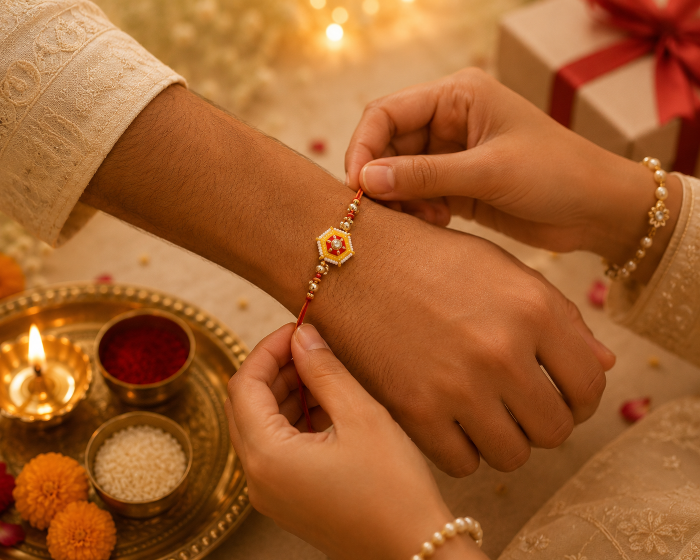 Designer Rakhi Set of 2 | Colorful Stone & Hexagon Beaded Rakhi Combo