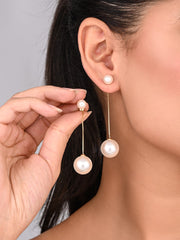 Classic 18k Gold Plated Long Pearl Drop Earrings