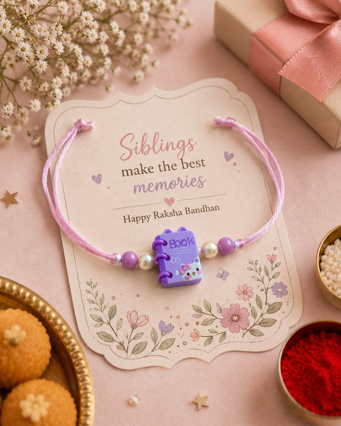 Sibling Stories Rakhi Set – Headphones & Mini Book Charm Rakhi (Set of 2)