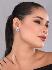 Sky Blue Crystal Pearl Flower Studs