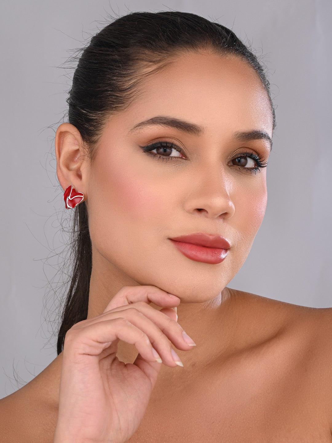Classic Red Heart Stud Earrings