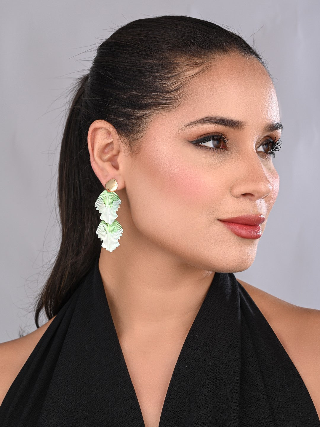 Mint Green Petal Wave Drop Earrings