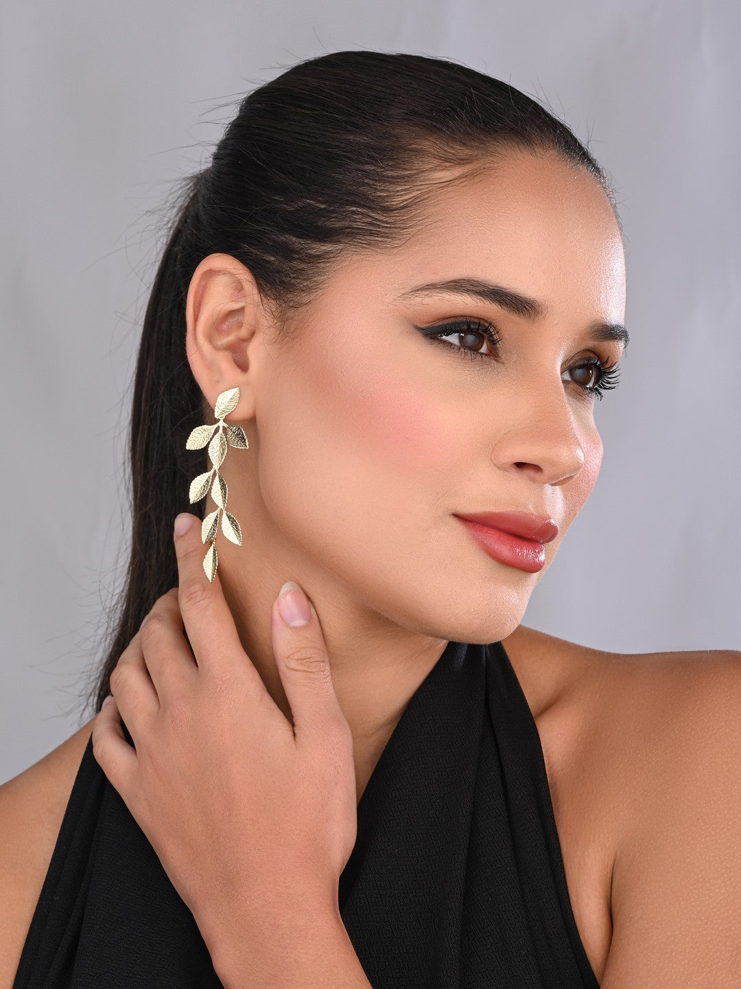 18k Gold-Plated Leaf Shaped Drop Earrings