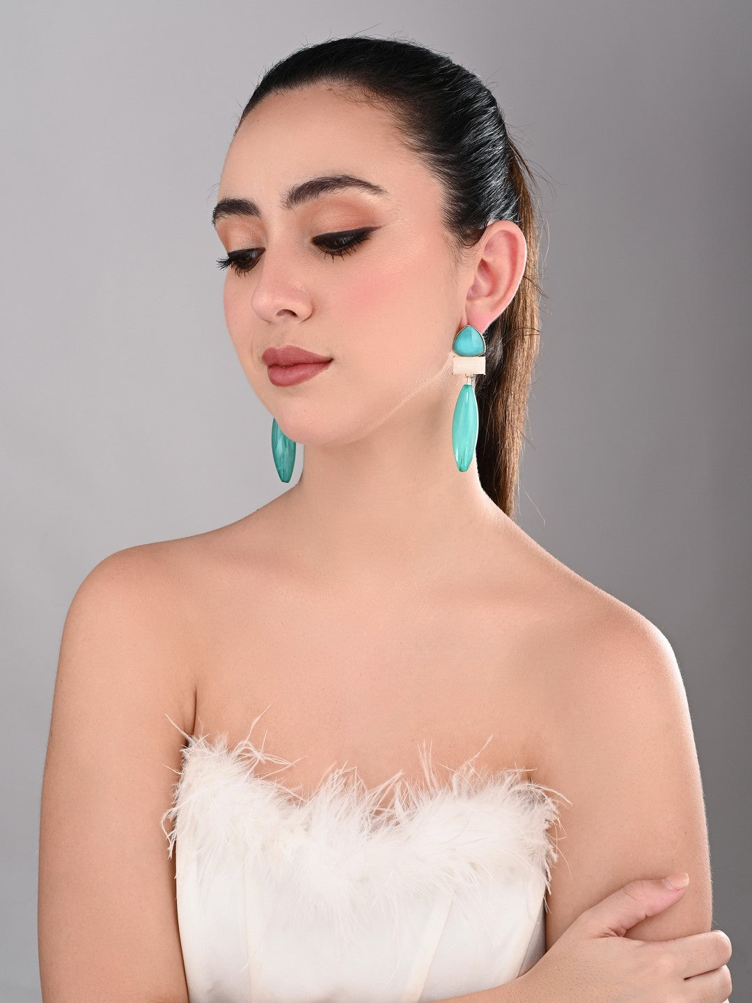 Aqua Blue Trio Gem Drop Earrings