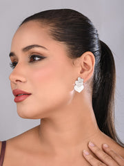 Rhodium Plated Linked Hearts Drop Earrings