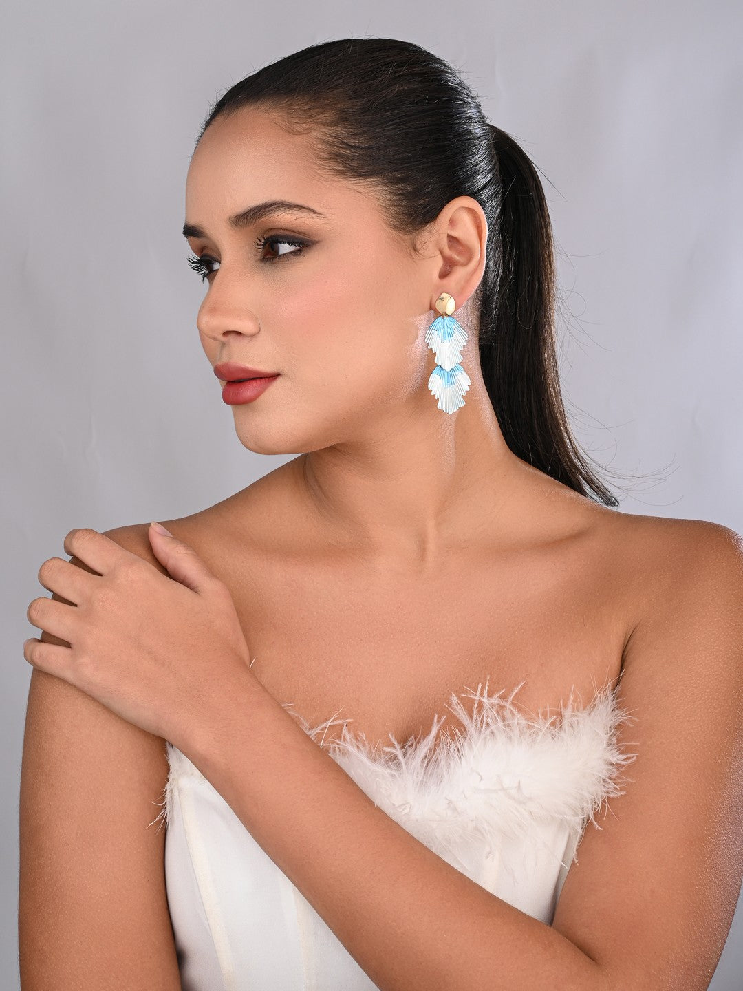 Sky Blue Petal Wave Drop Earrings