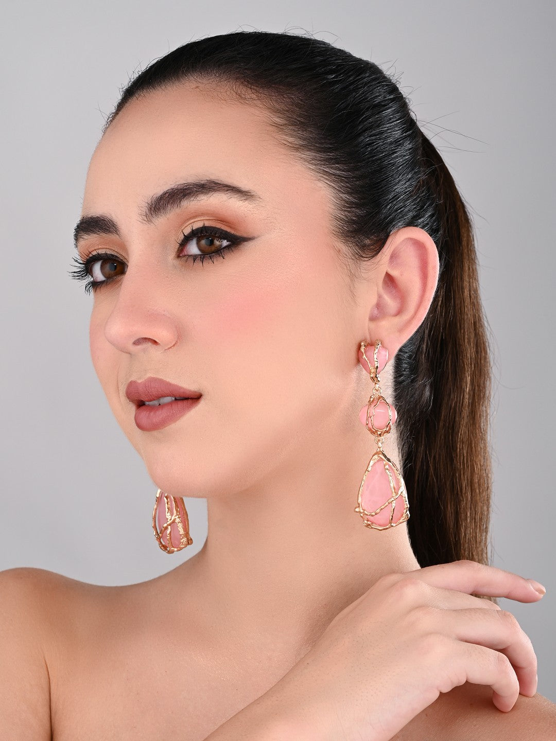 Blush Aura Wire-Wrapped Earrings