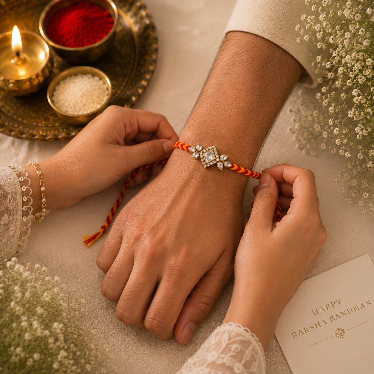Designer Rakhi Set of 2 | Peacock Enamel & Kundan Stone Rakhi Combo