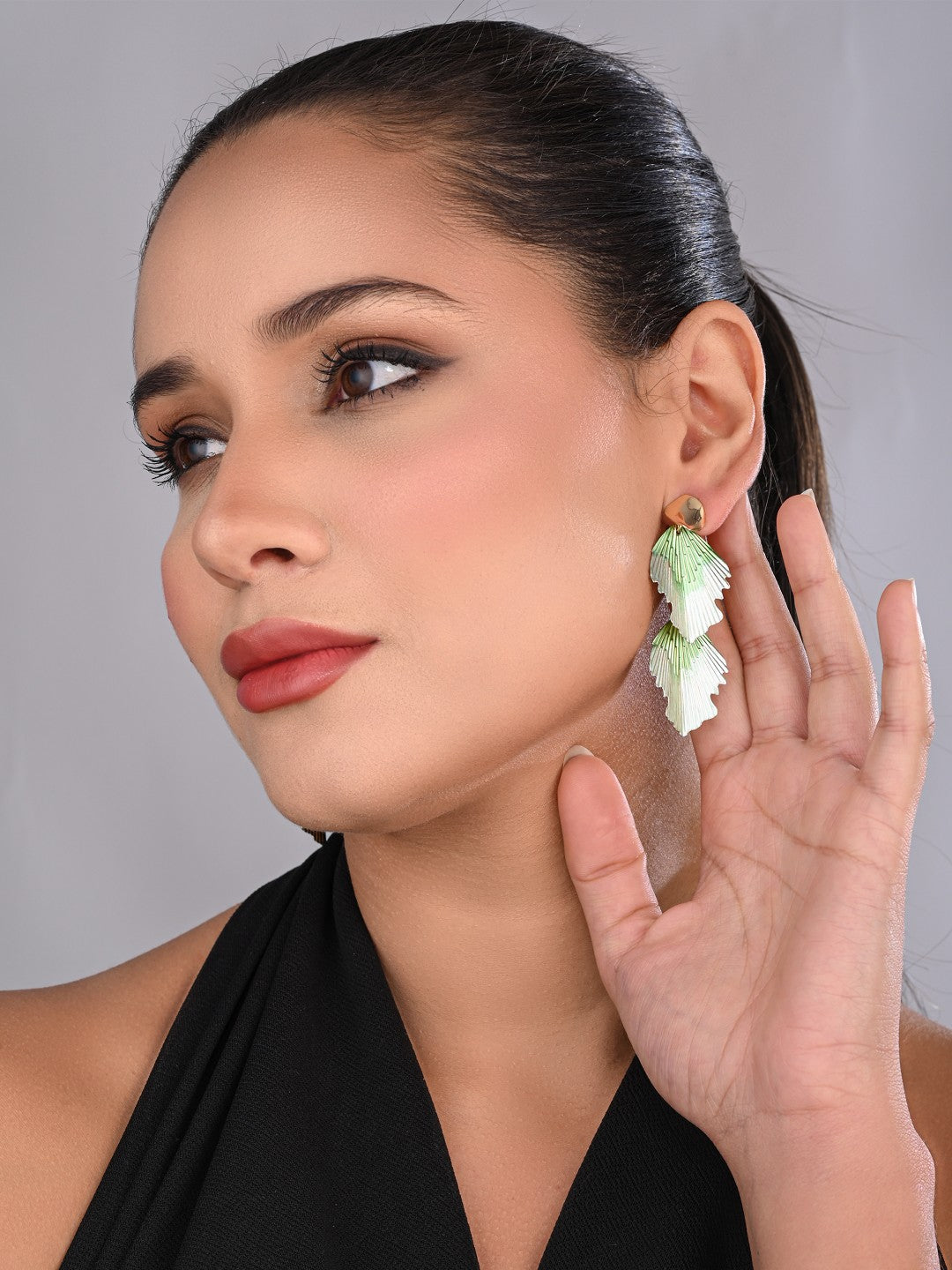 Mint Green Petal Wave Drop Earrings