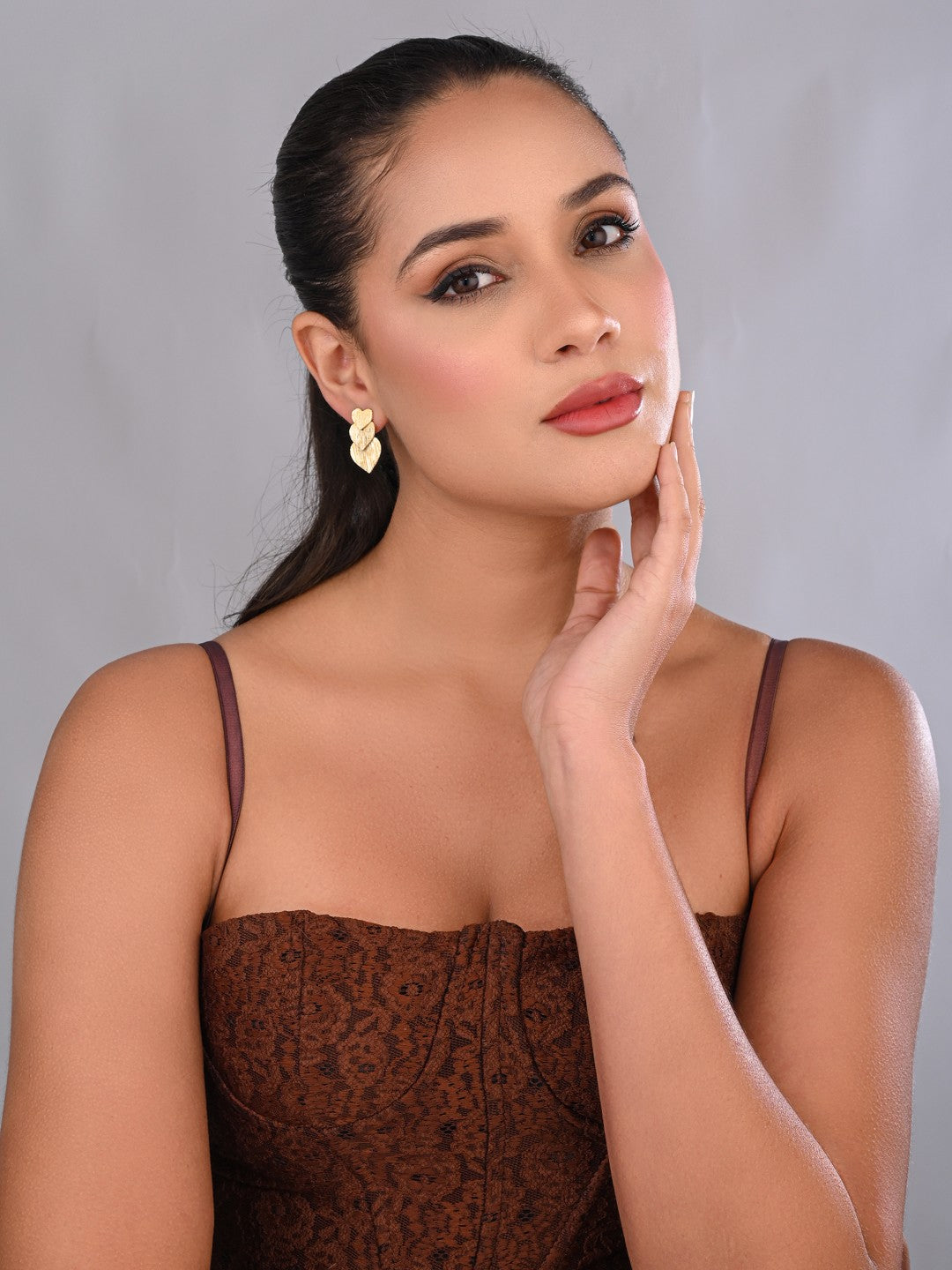 Golden Linked Heart Drop Earrings