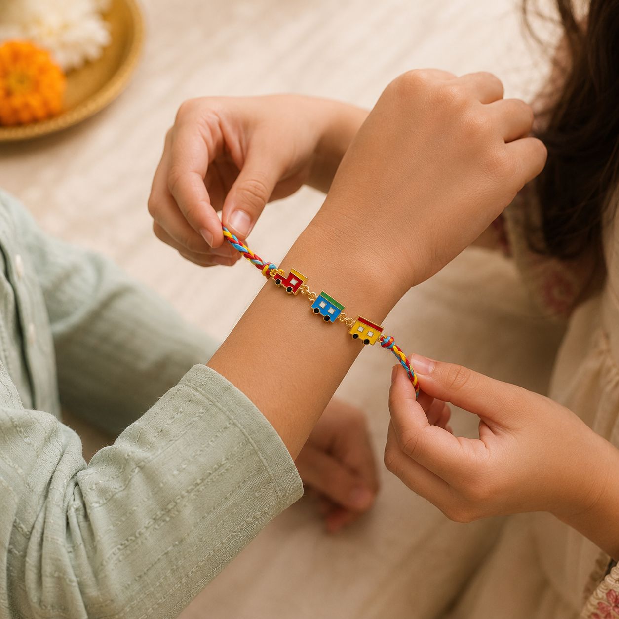 Kids Adventure Rakhi Set of 2 – Colorful Train & Motorcycle Designer Rakhis