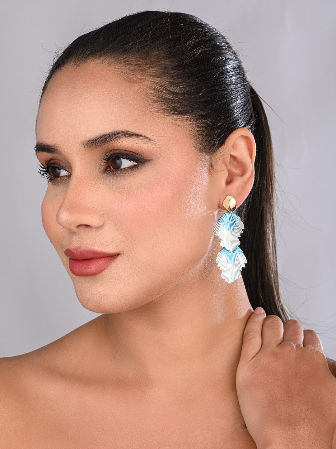 Sky Blue Petal Wave Drop Earrings