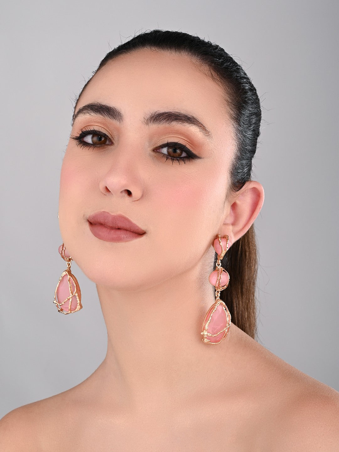 Blush Aura Wire-Wrapped Earrings
