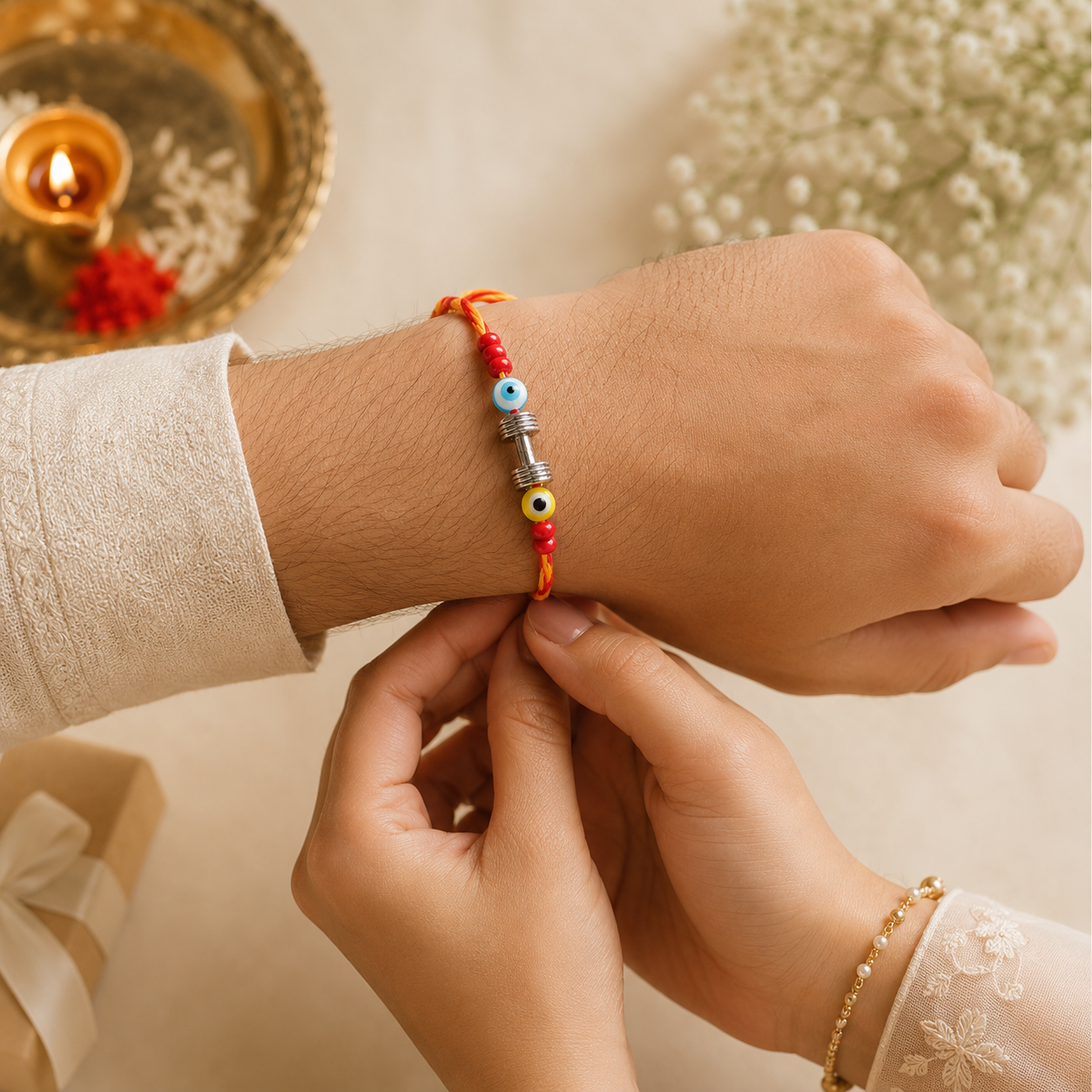 Kids Rakhi Combo Set – Blue Elephant Charm & Evil Eye Protection Rakhi