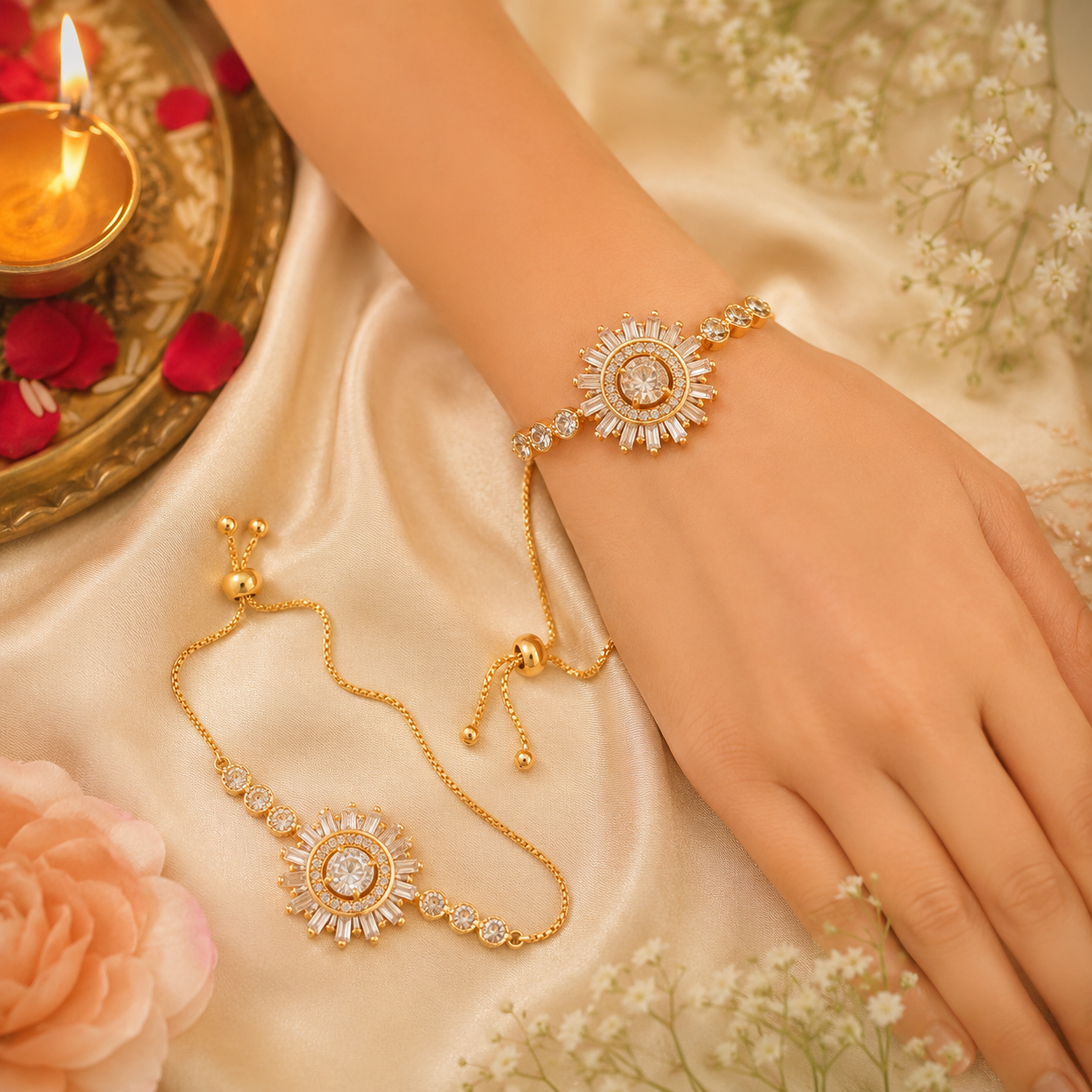 Sunburst Crystal Adjustable Lumba Bracelet Rakhi