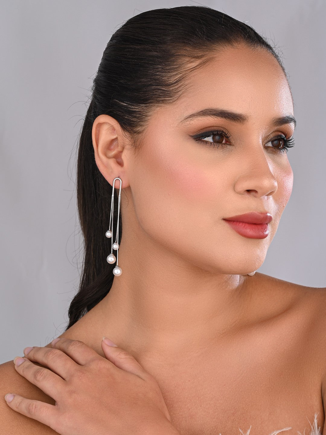 Celeste Multi Silver Pearl Drop Earrings
