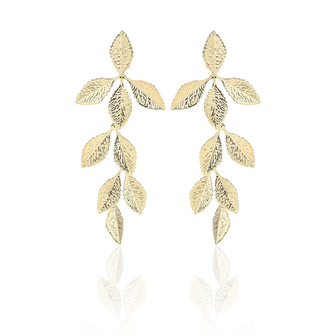 18k Gold-Plated Leaf Shaped Drop Earrings