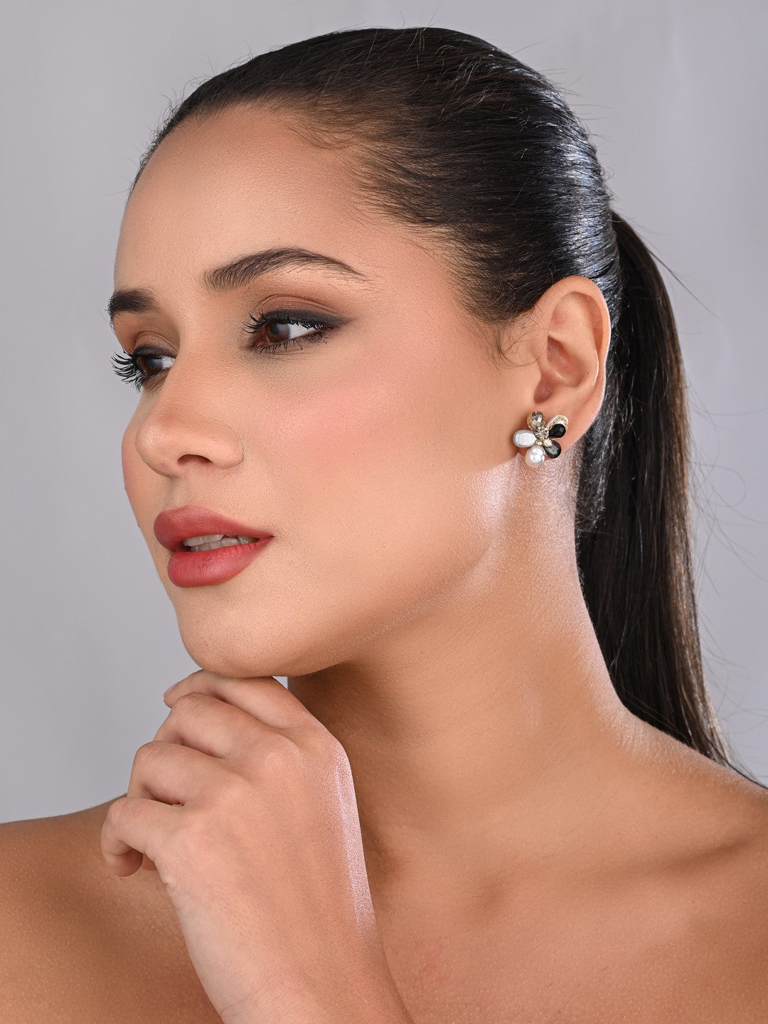Midnight Crystal Pearl Flower Studs