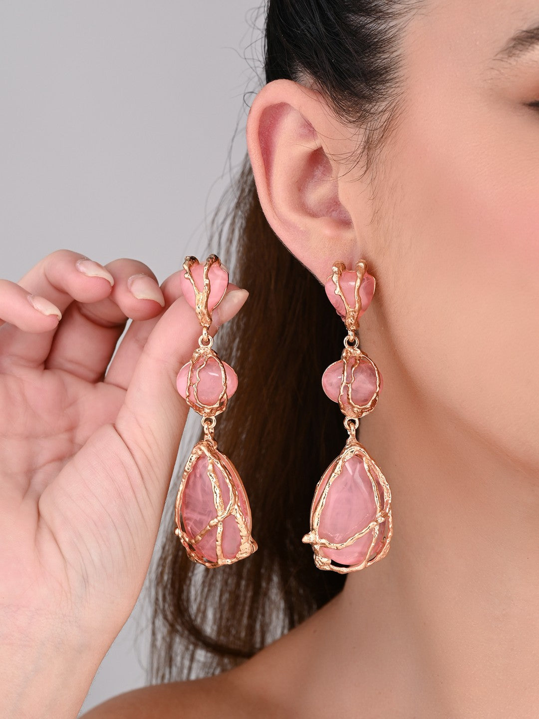 Blush Aura Wire-Wrapped Earrings