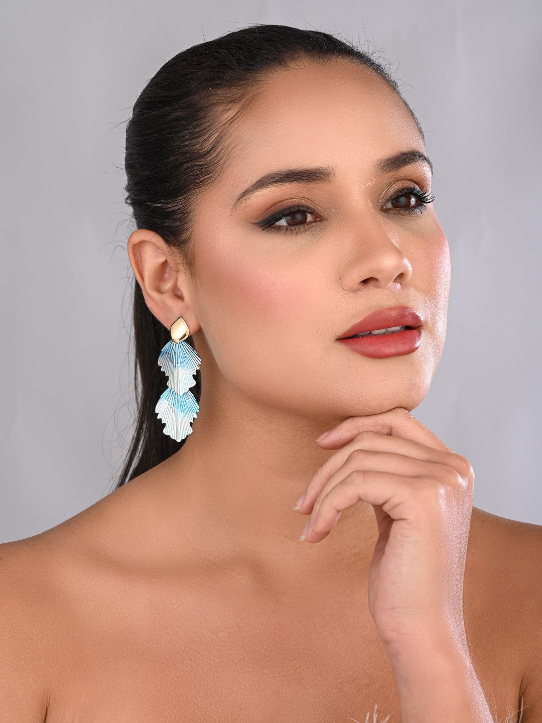 Sky Blue Petal Wave Drop Earrings