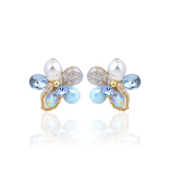 Sky Blue Crystal Pearl Flower Studs