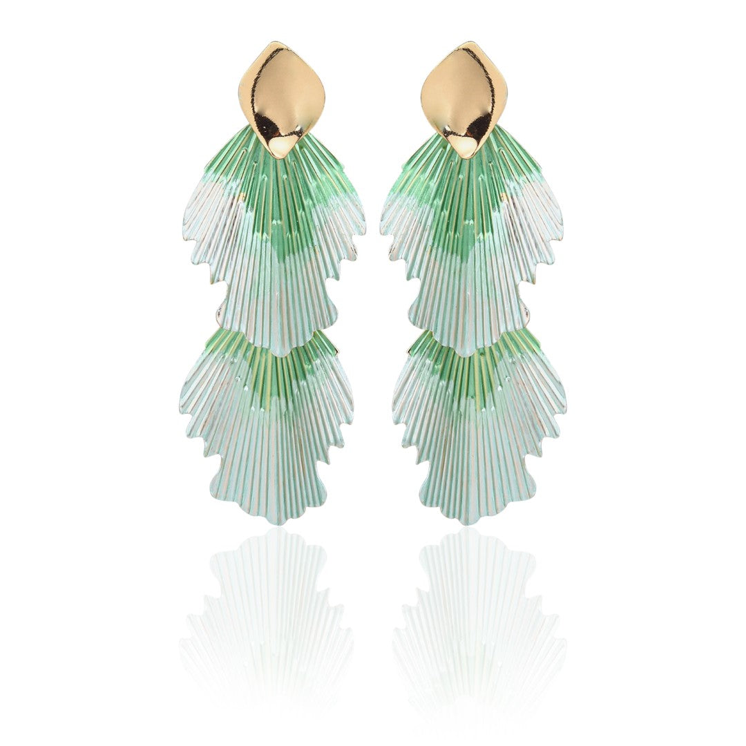 Mint Green Petal Wave Drop Earrings