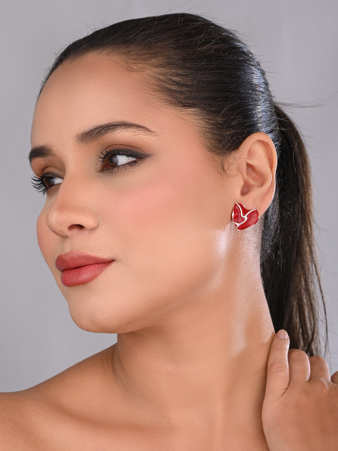 Classic Red Heart Stud Earrings