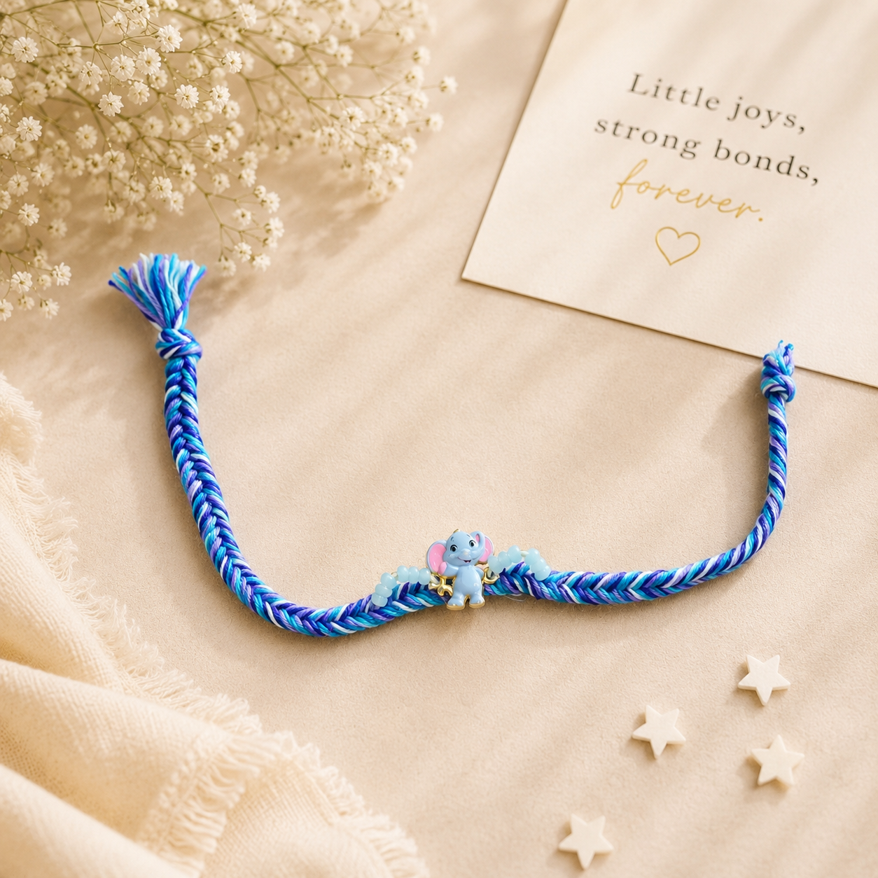 Kids Rakhi Combo Set – Blue Elephant Charm & Evil Eye Protection Rakhi