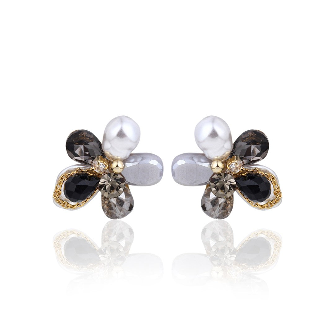 Midnight Crystal Pearl Flower Studs