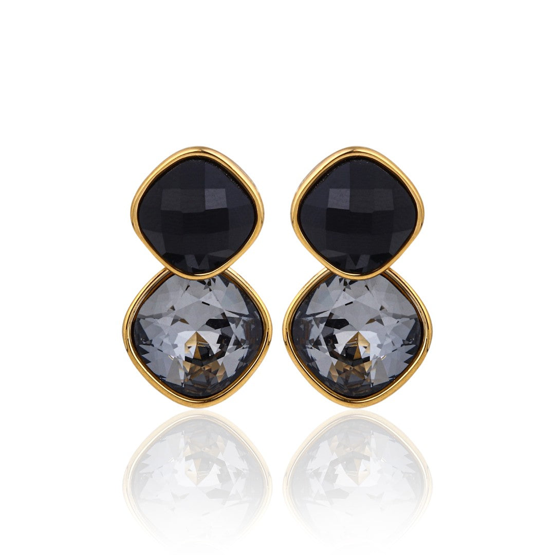 Black Aura Double Stone Earrings