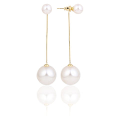 Classic 18k Gold Plated Long Pearl Drop Earrings