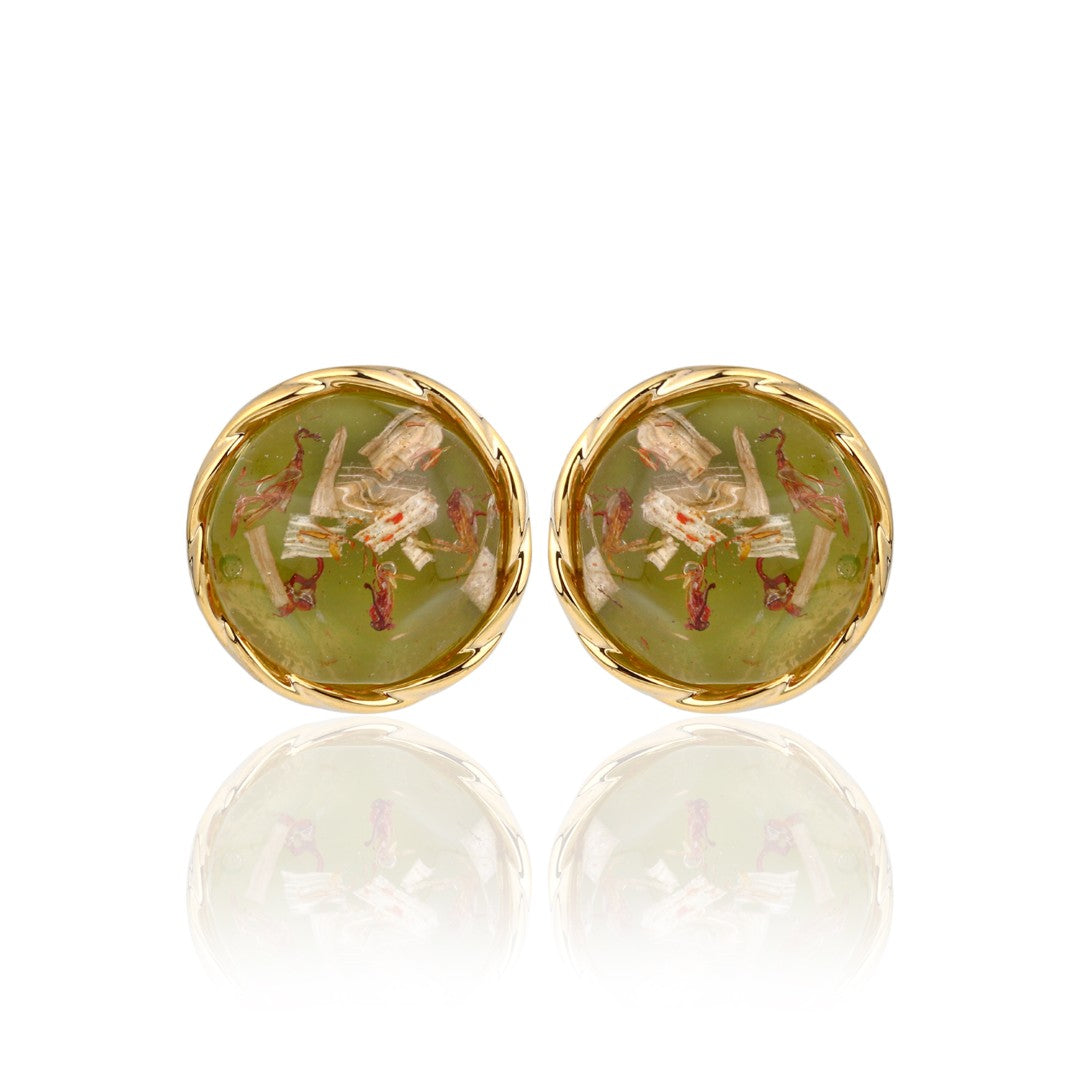 Olive Crystal Dome Stud Earrings