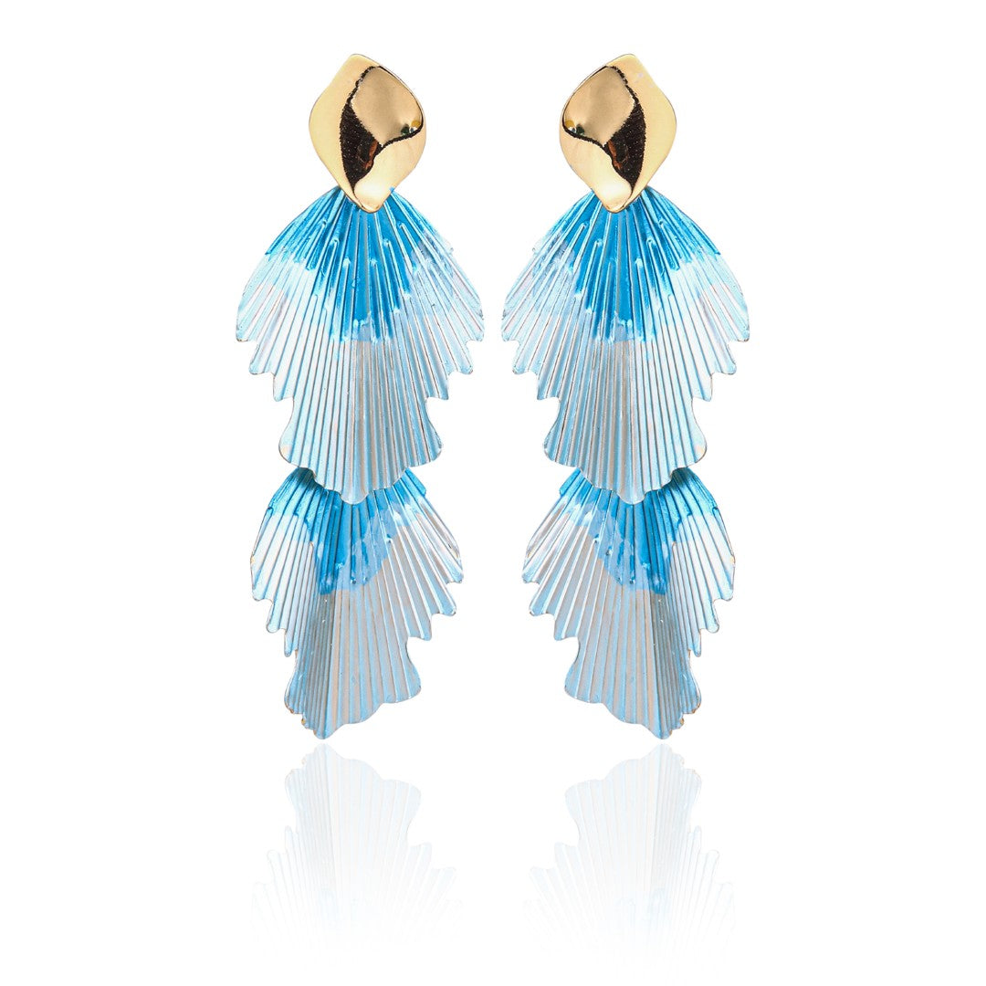 Sky Blue Petal Wave Drop Earrings