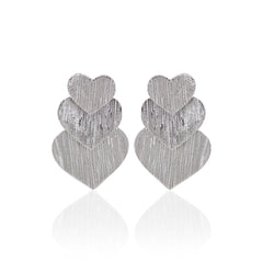 Rhodium Plated Linked Hearts Drop Earrings