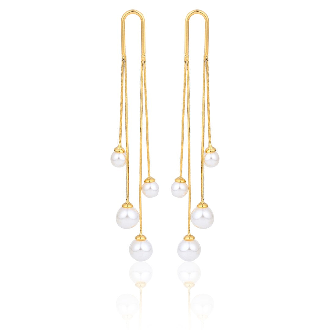 Celeste Triple Golden Pearl Drop Earrings