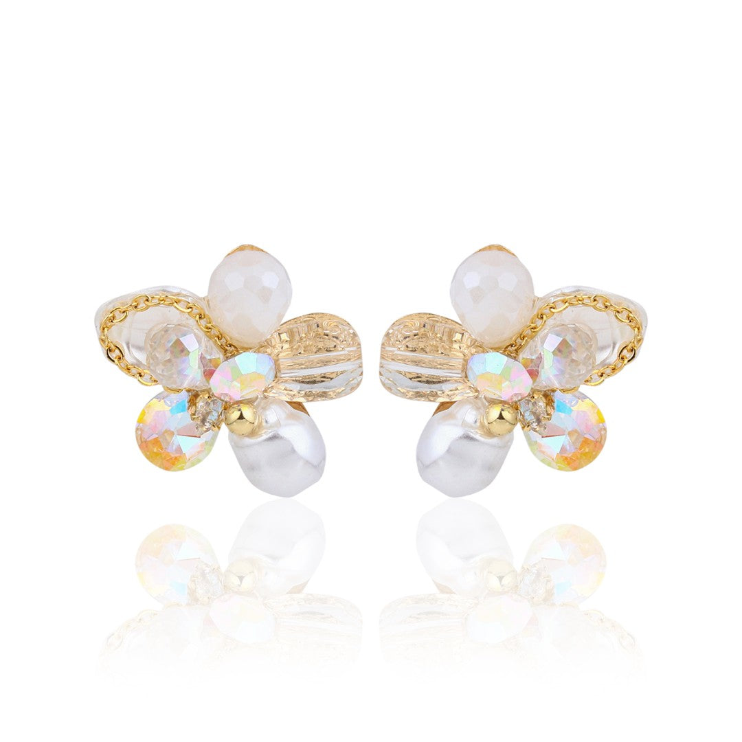 Ivory Crystal Pearl Flower Studs