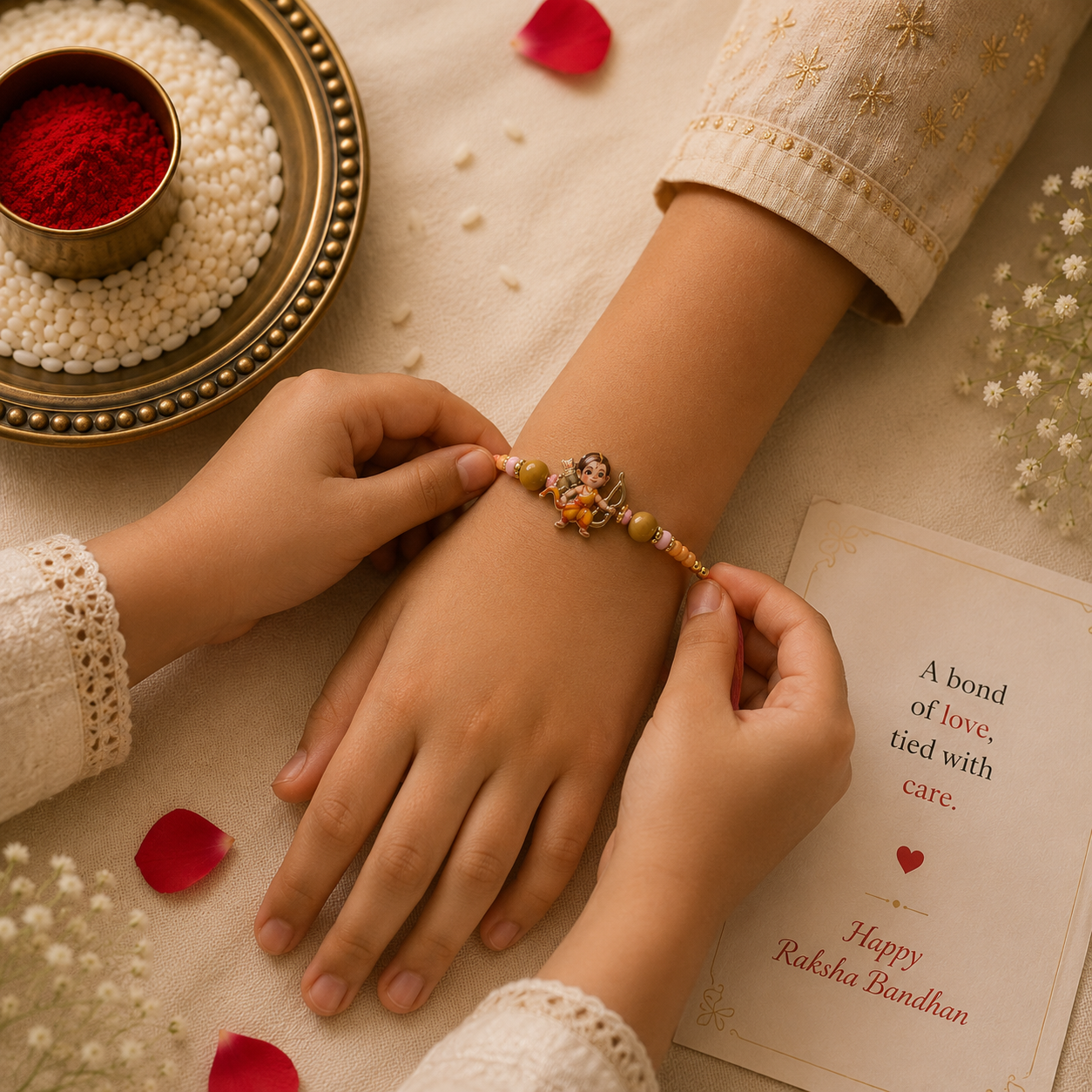 Bal Krishna Kids Designer Rakhi with Blue Bead Accents
