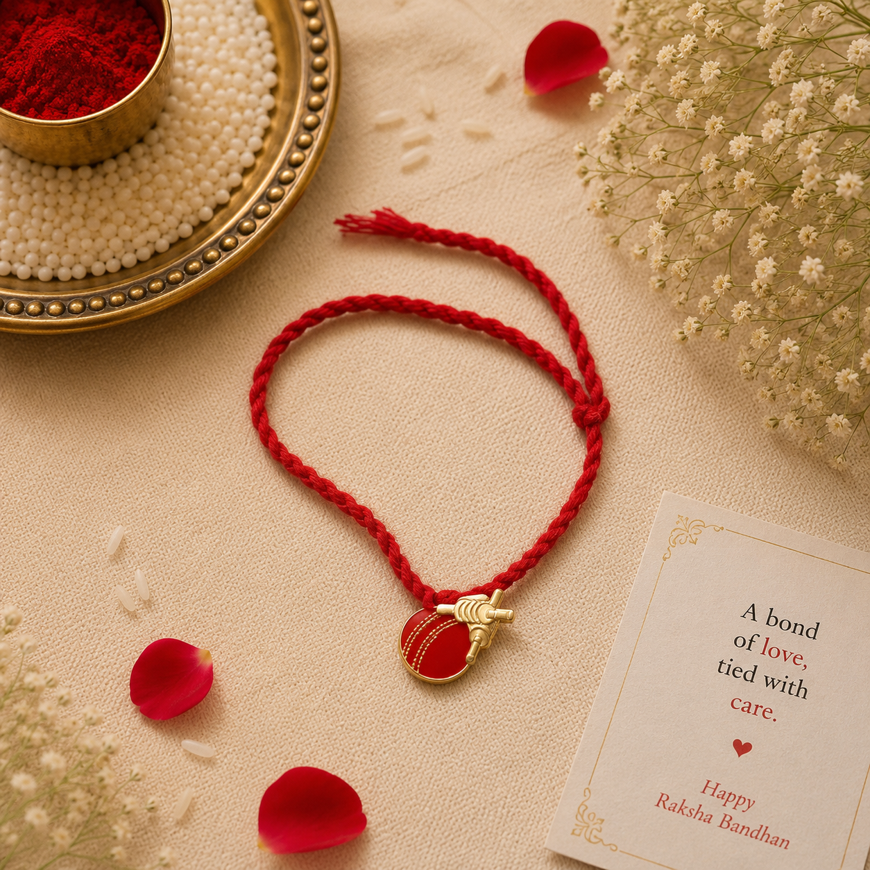Cricket Ball & Stumps Rakhi Set – Handcrafted Designer Rakhi for Raksha Bandhan
