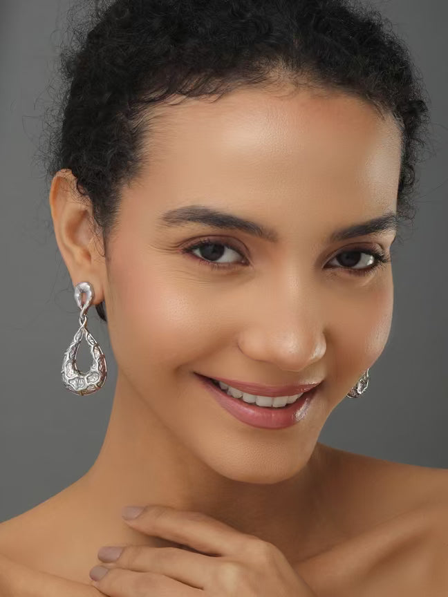Textured Silver Drop Earring