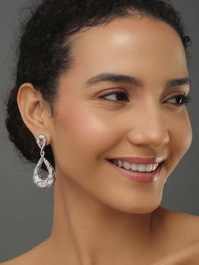 Textured Silver Drop Earring