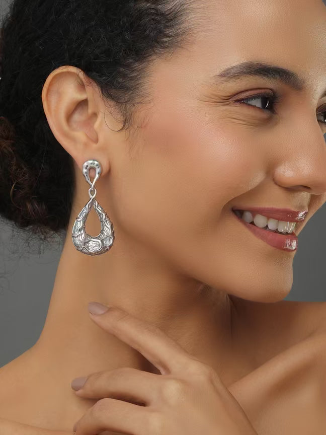 Textured Silver Drop Earring