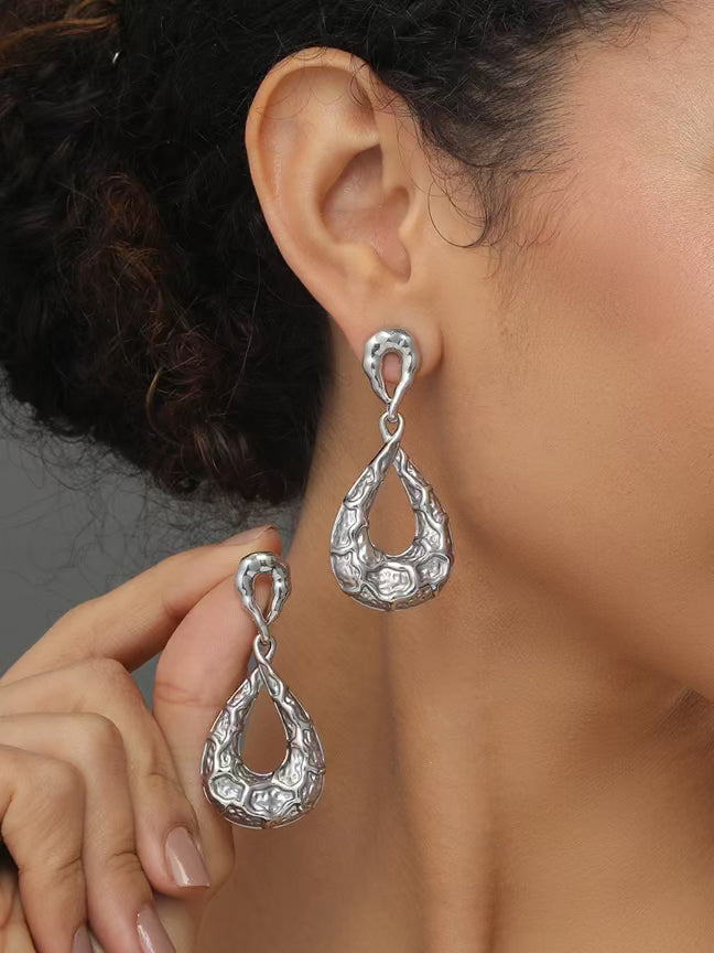 Textured Silver Drop Earring