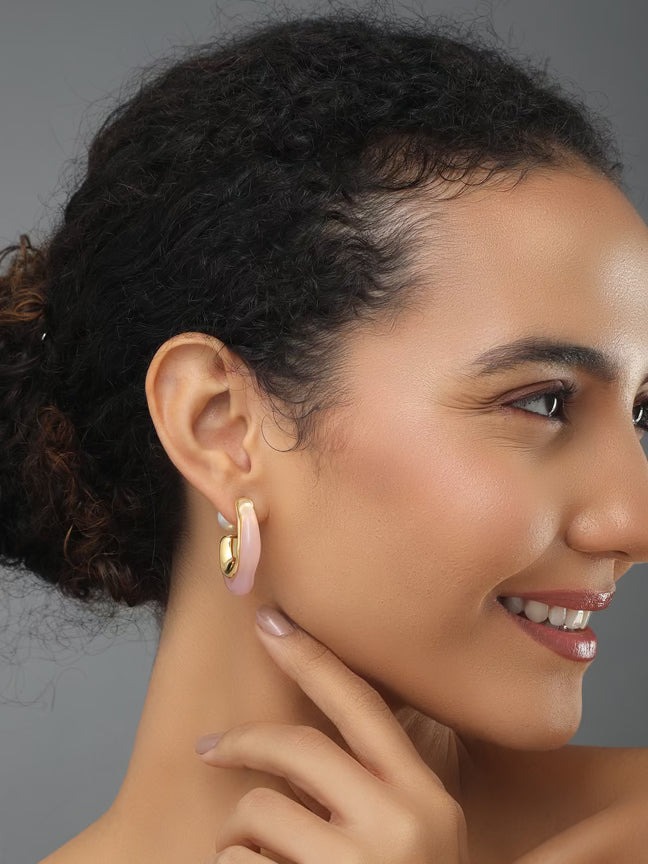 Pearl Curved Pink Hoop Earring